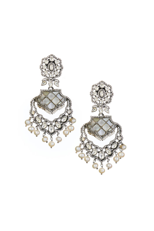 mother of pearl and mossonite earring